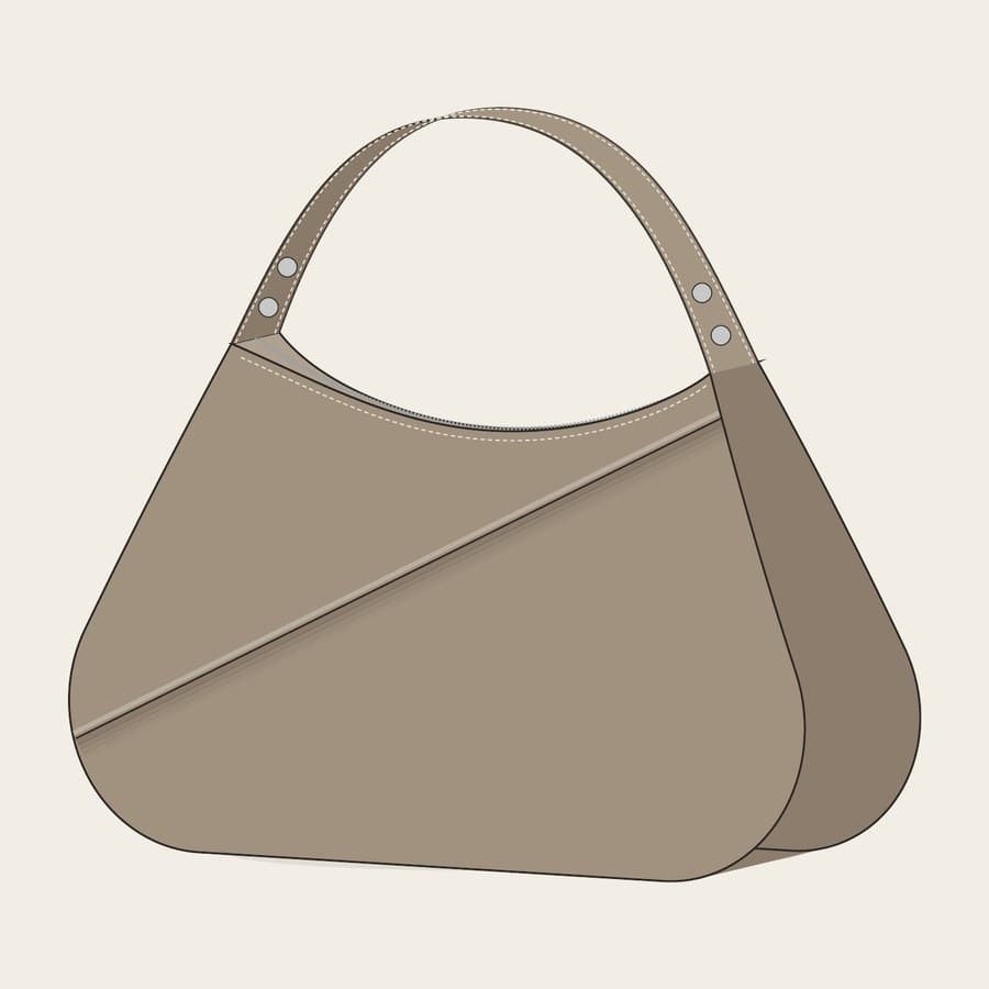 Entwurfszeichnung FALTE 01: Henkeltasche mit diagonaler Falte